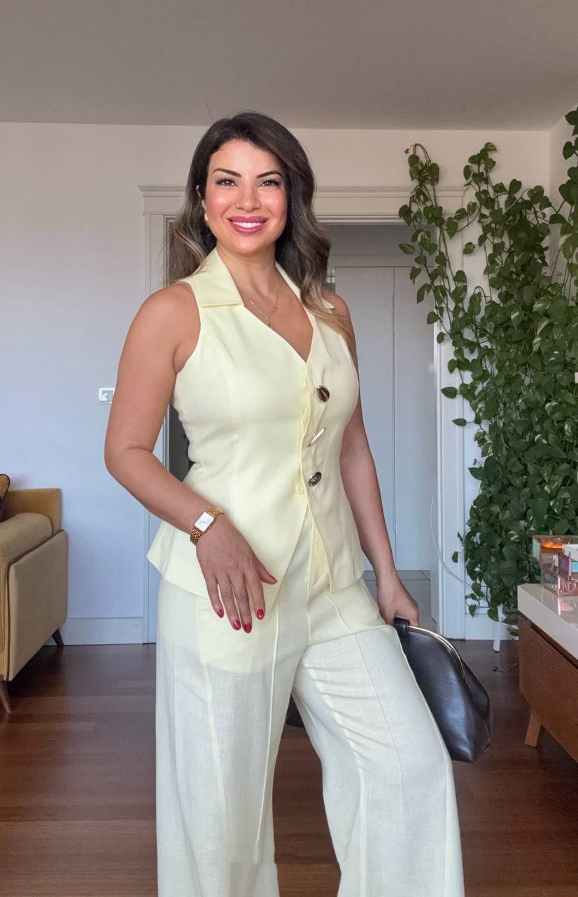SLEEVELESS VEST LINEN SET - YELLOW