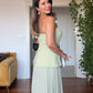 V-NECK BELTED PLEATED MAXI DRESS - GREEN