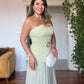 V-NECK BELTED PLEATED MAXI DRESS - GREEN
