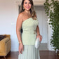 V-NECK BELTED PLEATED MAXI DRESS - GREEN