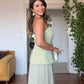 V-NECK BELTED PLEATED MAXI DRESS - GREEN