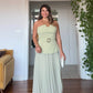 V-NECK BELTED PLEATED MAXI DRESS - GREEN