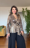 LEOPARD PRINT SEQUIN PLEATED SET - BLACK