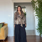 LEOPARD PRINT SEQUIN PLEATED SET - BLACK