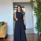 STONE-EMBELLISHED BELTED SLEEVELESS JUMPSUIT - BLACK