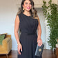 STONE-EMBELLISHED BELTED SLEEVELESS JUMPSUIT - BLACK