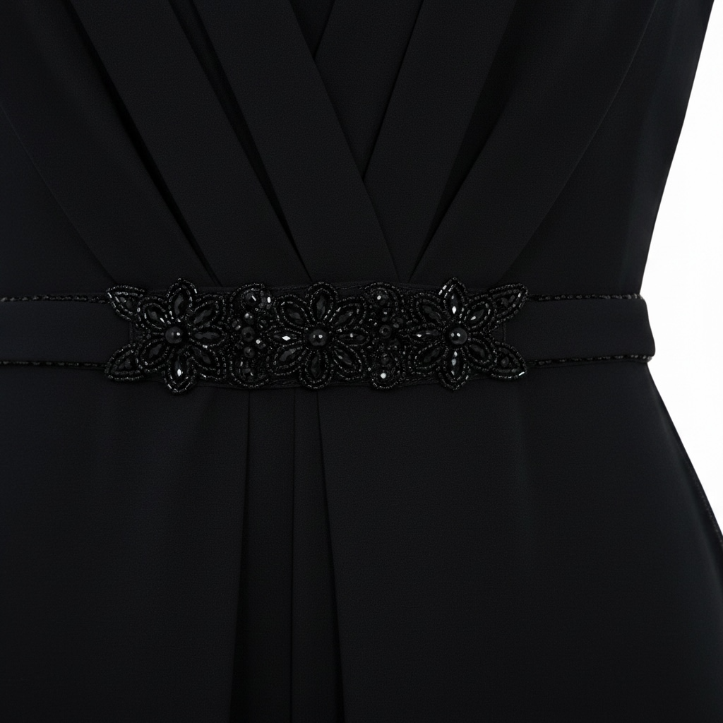 STONE-EMBELLISHED BELTED SLEEVELESS JUMPSUIT - BLACK