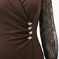 GOLD BUTTON DETAILED LACE SLEEVE WRAP DRESS – BROWN