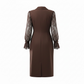 GOLD BUTTON DETAILED LACE SLEEVE WRAP DRESS – BROWN