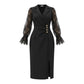 GOLD BUTTON DETAILED LACE SLEEVE WRAP DRESS – BLACK