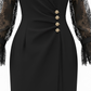 GOLD BUTTON DETAILED LACE SLEEVE WRAP DRESS – BLACK