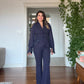 EMBELLISHED CHIFFON SLEEVE BLAZER SUIT - NAVY