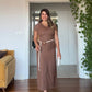 V-NECK SHORT SLEEVE MIDI DRESS - BROWN