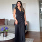 PLEATED SKIRT & BUTTONED VEST SET - BLACK