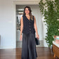 PLEATED SKIRT & BUTTONED VEST SET - BLACK