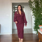 BEADED EMBROIDERED CHIFFON SLEEVE MIDI DRESS - BURGUNDY