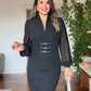 BALLOON SLEEVE CORSET MIDI DRESS - BLACK