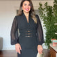 BALLOON SLEEVE CORSET MIDI DRESS - BLACK