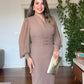 BALLOON SLEEVE CORSET MIDI DRESS - BROWN