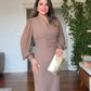 BALLOON SLEEVE CORSET MIDI DRESS - BROWN