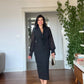 BEADED EMBROIDERED CHIFFON SLEEVE MIDI DRESS - BLACK