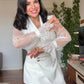 LACE SLEEVE DOUBLE-BREASTED BLAZER & WIDE-LEG TROUSER SUIT – WHİTE