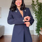 GOLD ACCESSORY DETAIL LONG BLAZER SUIT - NAVY