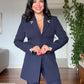 GOLD ACCESSORY DETAIL LONG BLAZER SUIT - NAVY