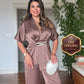 SATIN TWO-PIECE SET WITH WRAP TIE DETAIL - MOCHA BROWN