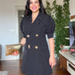 BALLOON SLEEVE BROOCH DETAIL BLAZER DRESS - BLACK