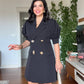 BALLOON SLEEVE BROOCH DETAIL BLAZER DRESS - BLACK