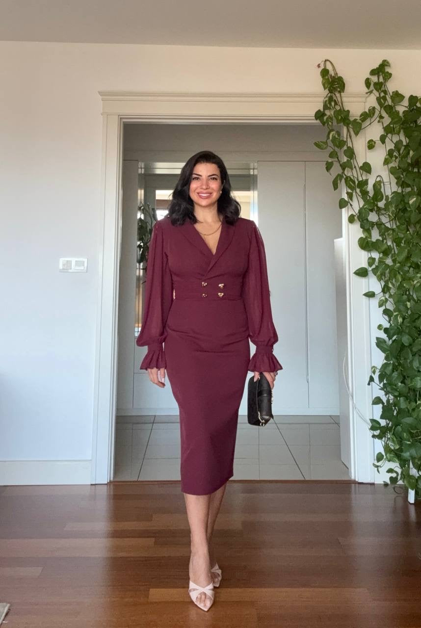 DOUBLE BUTTON DRESS - BURGUNDY
