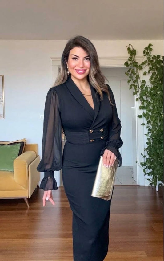 DOUBLE BUTTON DRESS - BLACK