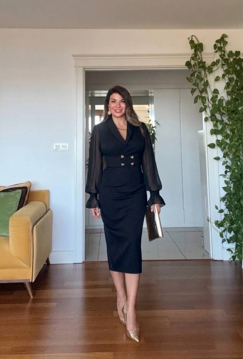 DOUBLE BUTTON DRESS - BLACK