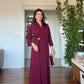 SHAWL COLLAR GOLD BUCKLE DETAIL FLOWY MAXI DRESS - BURGUNDY