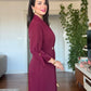 SHAWL COLLAR GOLD BUCKLE DETAIL FLOWY MAXI DRESS - BURGUNDY