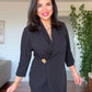 GOLD BUCKLE DETAIL CROSSOVER BLAZER SET - BLACK