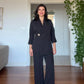 GOLD BUCKLE DETAIL CROSSOVER BLAZER SET - BLACK