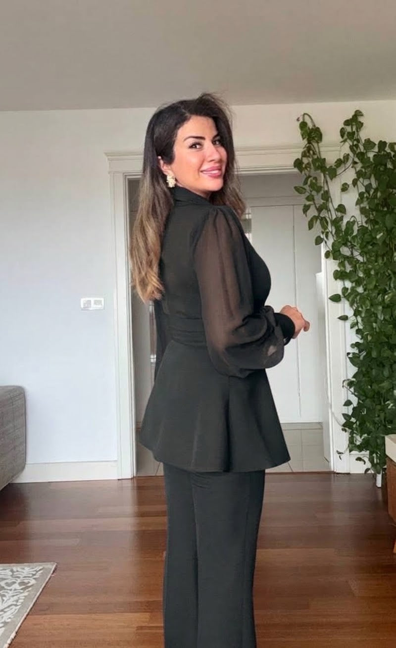 BALLOON SLEEVE BELTED BLAZER SET - BLACK