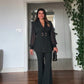 BALLOON SLEEVE BELTED BLAZER SET - BLACK