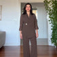 GOLD BUCKLE DETAIL CROSSOVER BLAZER SET - MOCHA BROWN