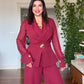 GOLD BUCKLE DETAIL BLAZER JUMPSUIT - BURGUNDY