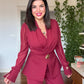 GOLD BUCKLE DETAIL BLAZER JUMPSUIT - BURGUNDY