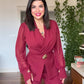 GOLD BUCKLE DETAIL BLAZER JUMPSUIT - BURGUNDY