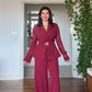GOLD BUCKLE DETAIL BLAZER JUMPSUIT - BURGUNDY