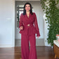 GOLD BUCKLE DETAIL BLAZER JUMPSUIT - BURGUNDY