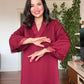 LACE-CUFFED BELTED MAXI DRESS BURGUNDY