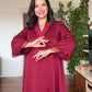 LACE-CUFFED BELTED MAXI DRESS BURGUNDY