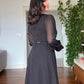 V-NECK MIDI DRESS WITH STONE-EMBELLISHED BELT - BLACK