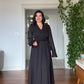 V-NECK MIDI DRESS WITH STONE-EMBELLISHED BELT - BLACK